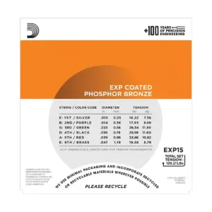 D'Addario EXP15 Coated Phosphor Bronze Extra Light Acoustic Guitar Strings