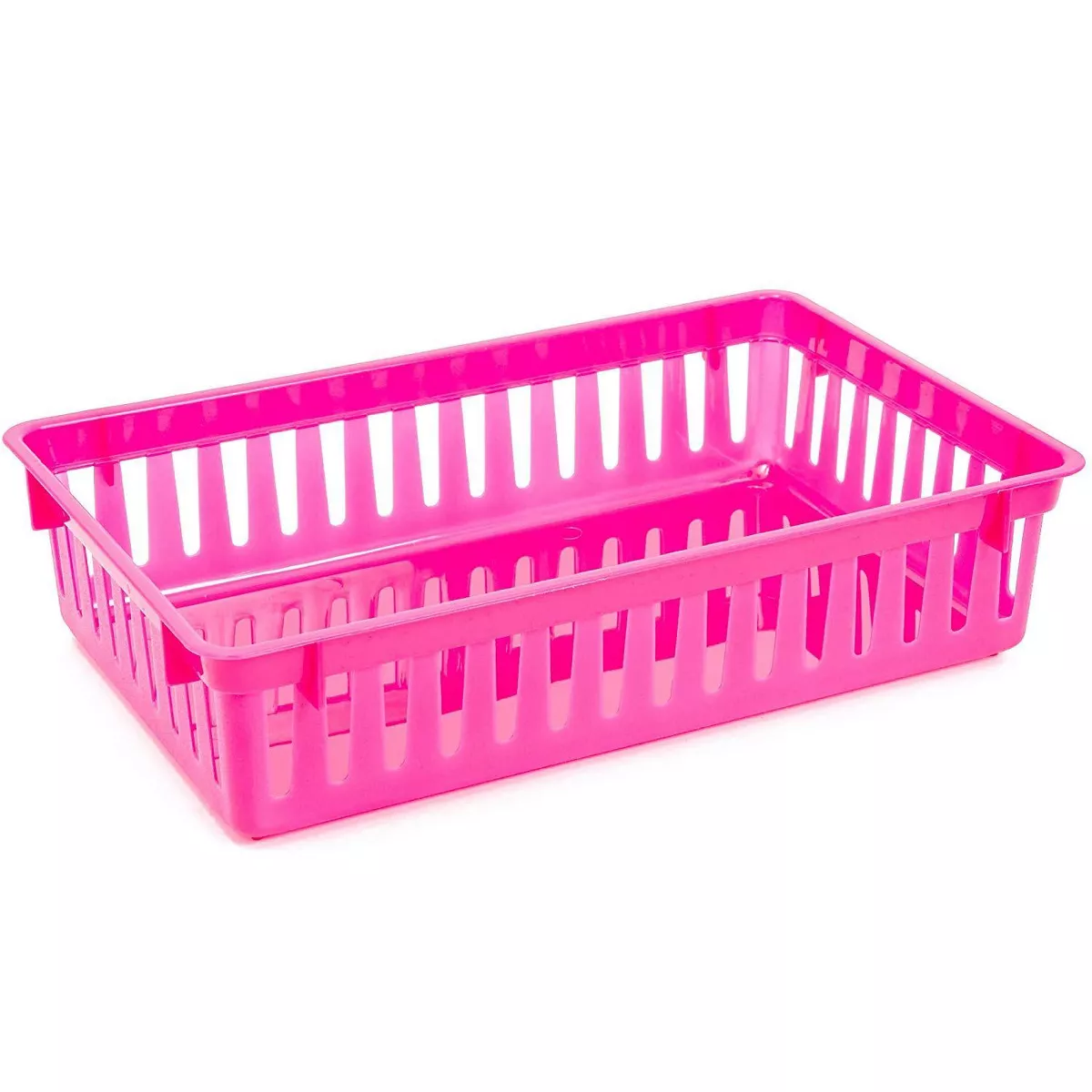 8 Pack 4 Colors Plastic Pen & Pencil Storage Baskets Trays for Classroom Organizer Drawers Shelves Closet and Desk