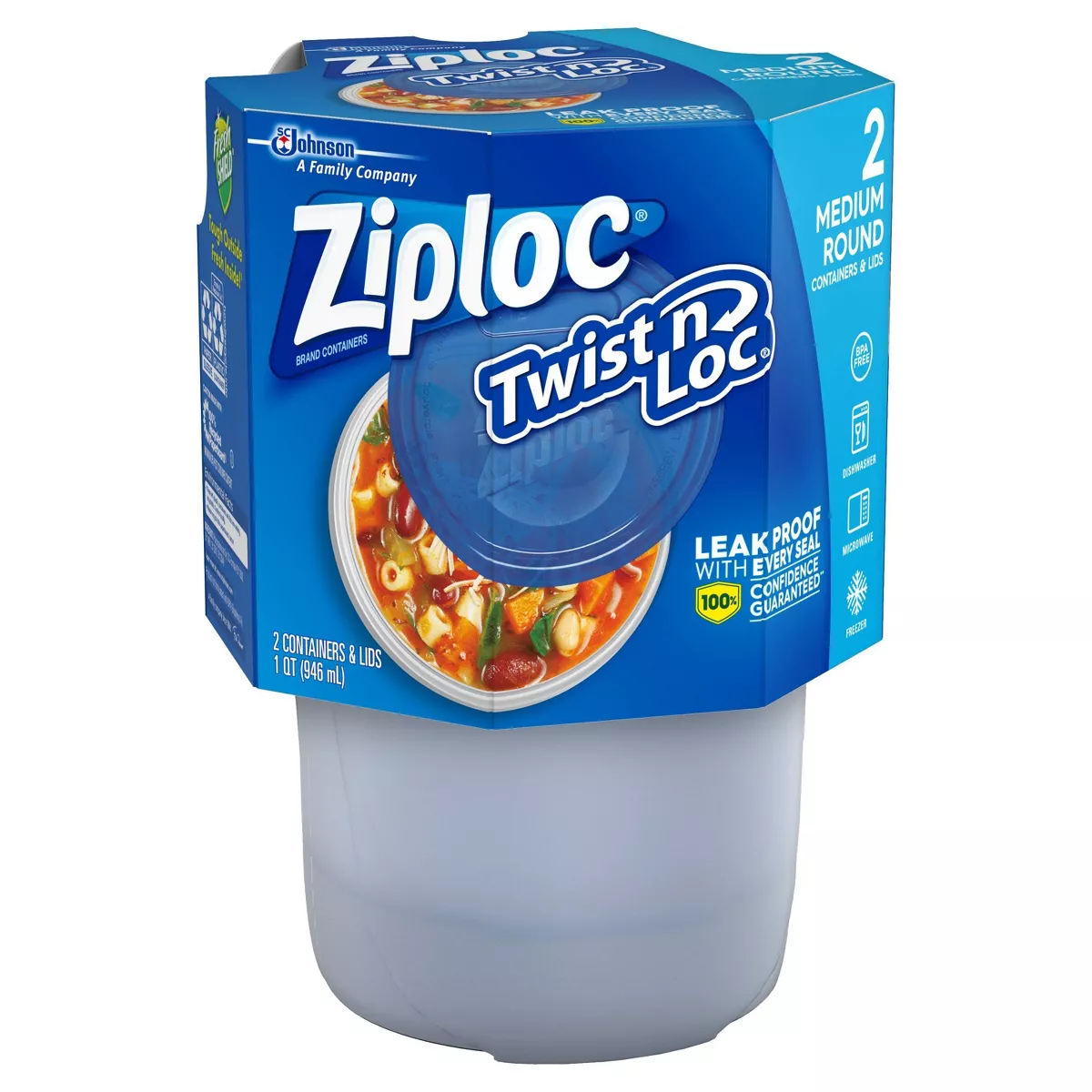 Ziploc Twist 'n Loc Container - Medium Round - 32oz/2 ct