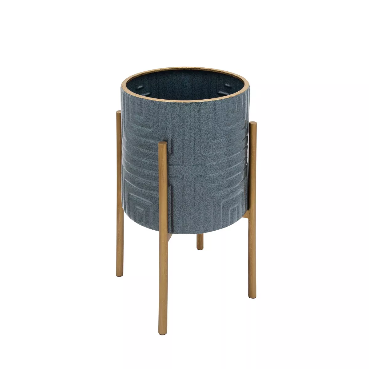 Set of 2 Planter on Metal Stand Turquoise/Gold - Sagebrook Home