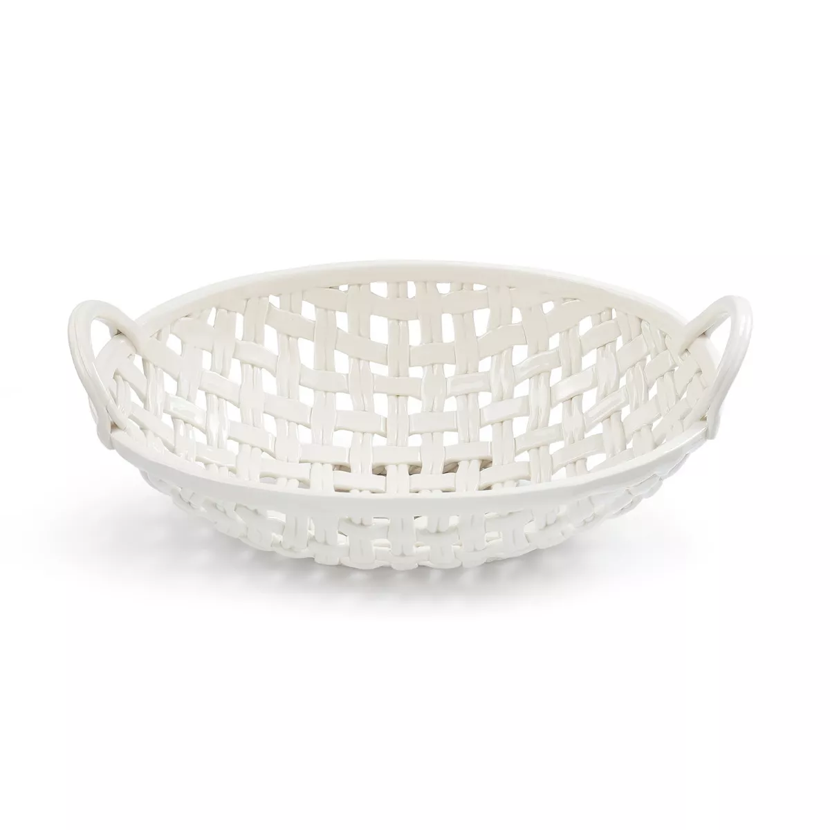 DEMDACO Large Ceramic Bread Basket with Towel 16 x 11 - White