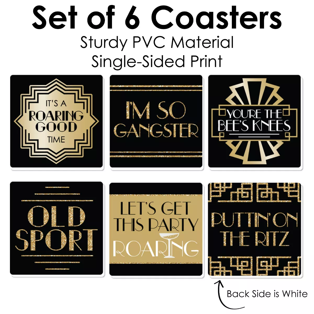 Big Dot of Happiness Roaring 20's - Funny 1920s Art Deco Jazz Party Decorations - Drink Coasters - Set of 6