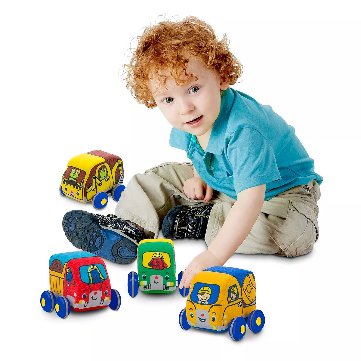 Melissa & Doug Pull-Back Construction Vehicles - Soft Baby Toy Play Set of 4 Vehicles
