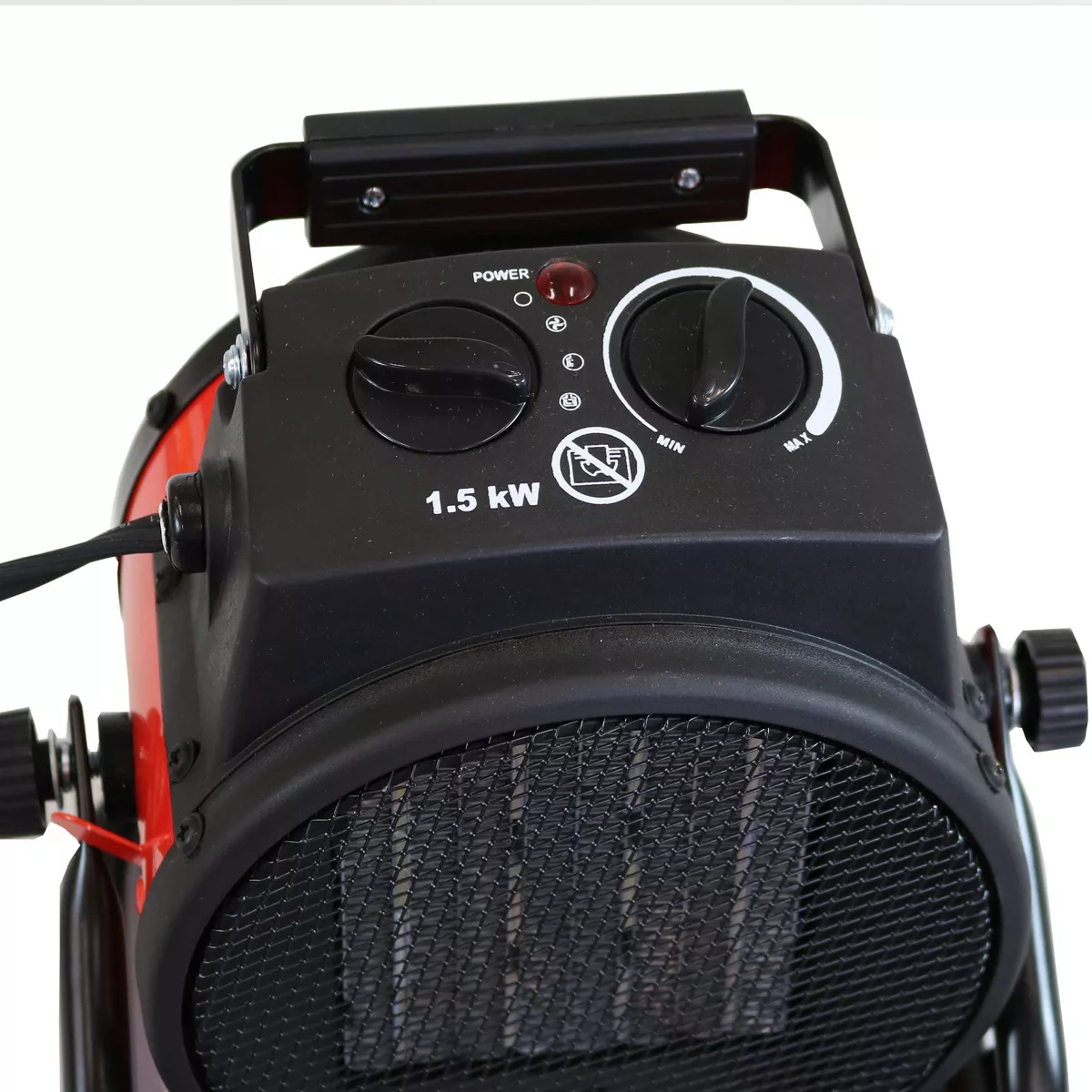 Sunnydaze Indoor Home Personal Portable Ceramic Electric Space Heater with Auto-Shutoff and Folding Handle - 750-1500 Watt - Red and Black