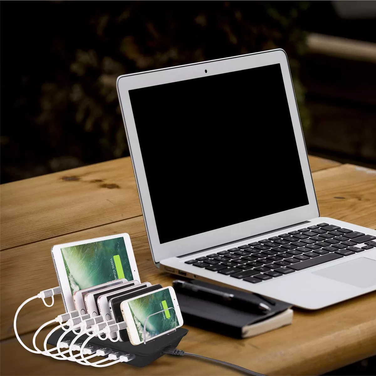 Wasserstein 6 Port USB Charging Station Dock for iPhone, iPad, Android Phones and Tablets with Lightning, Micro USB and USB Type-C Cables