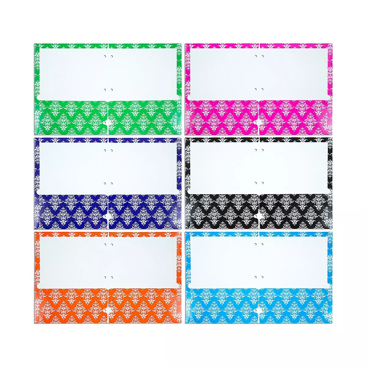 JAM Paper Glossy 3-Hole Punched 2-Pocket School Folders, Assorted Damask 31237925