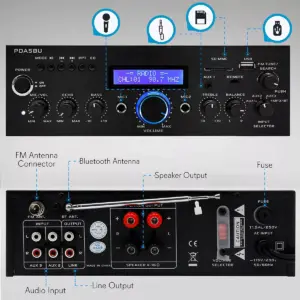 Pyle Home PDA5BU High Performance Powerful 200 Watt AM/FM Radio AUX/USB Input CD/DVD Player Wireless Bluetooth Home Stereo Amplifier System