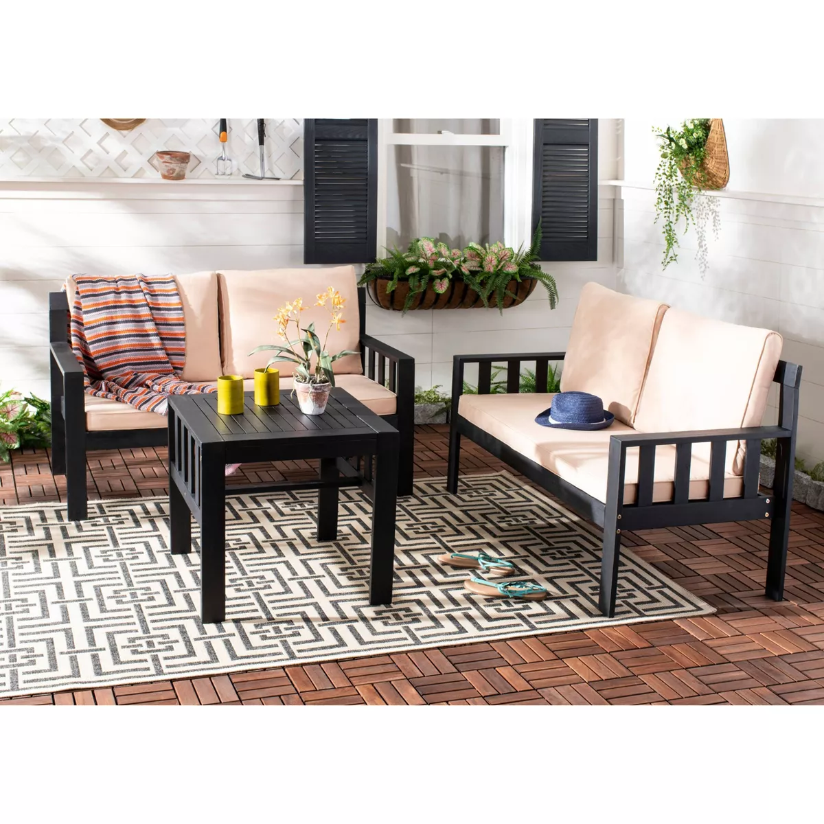 3pc Lardner Living Set - Dark Slate Gray/Sahara Beige - Safavieh