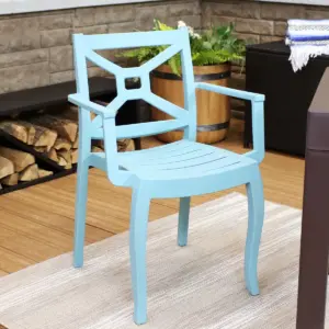 Sunnydaze Polypropylene Tristana Stackable Outdoor Patio Arm Chair, Blue