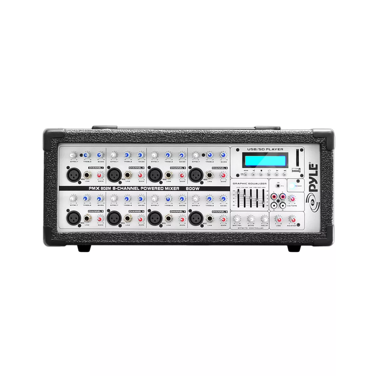 Pyle Pro PMX802M 8 Channel Portable Professional Sound Board DJ Studio Audio Mixer System with Convenient Comfortable Carry Handle, Black