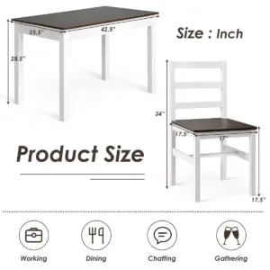 Costway 5pcs Dining Set Solid Wood Compact Kitchen Table & 4 Chairs Modern
