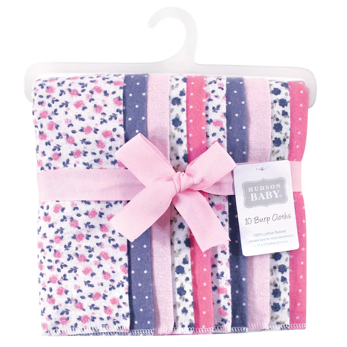 Hudson Baby Infant Girl Cotton Flannel Burp Cloths, Tiny Berry, One Size