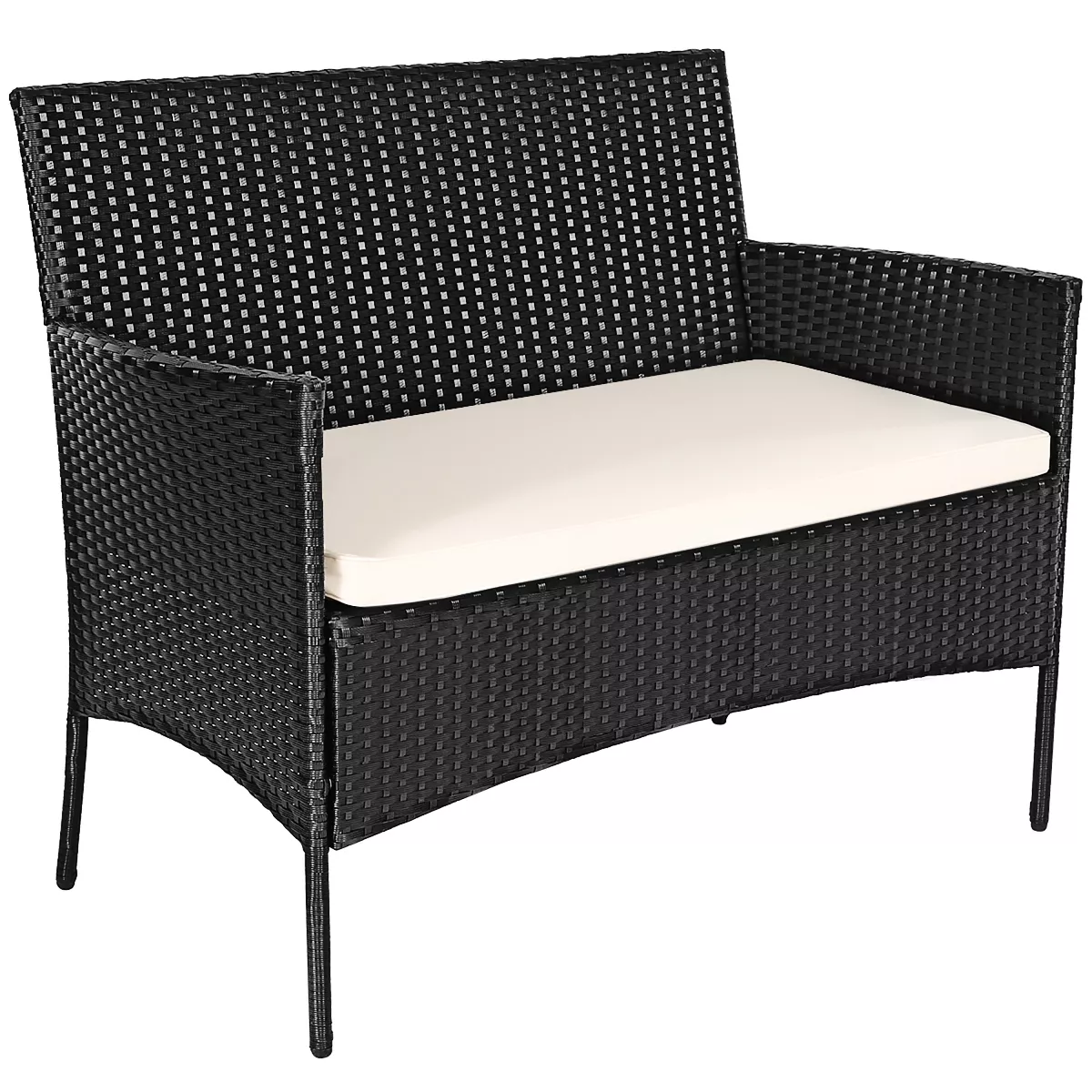 Costway 4PCS Patio Rattan Furniture Set Cushioned Sofa Coffee Table Backyard Porch