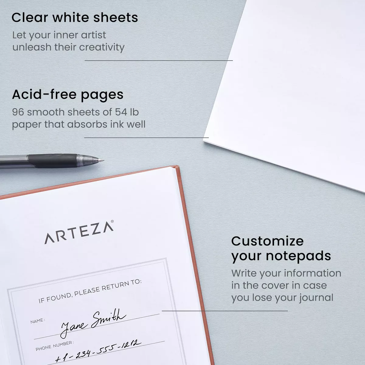 Arteza Hardcover Premium Sketch Paper Journals, 96 Sheets, Hunter Green & Saddle - 2 Pack (ARTZ-4263)