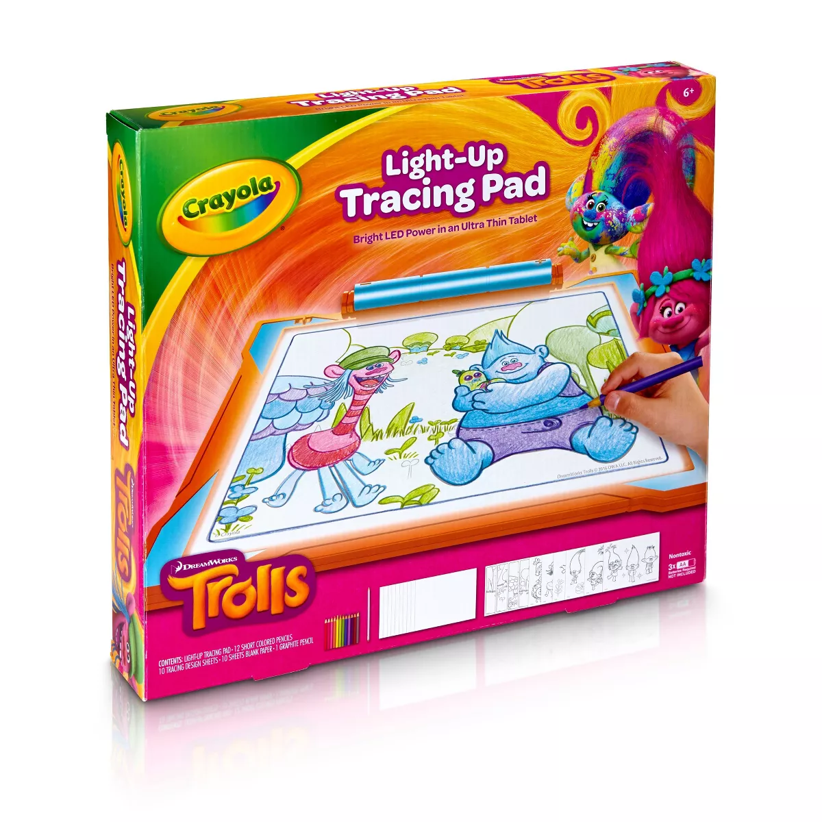 Crayola Trolls Light-Up Tracing Pad with 12 Colored Pencils