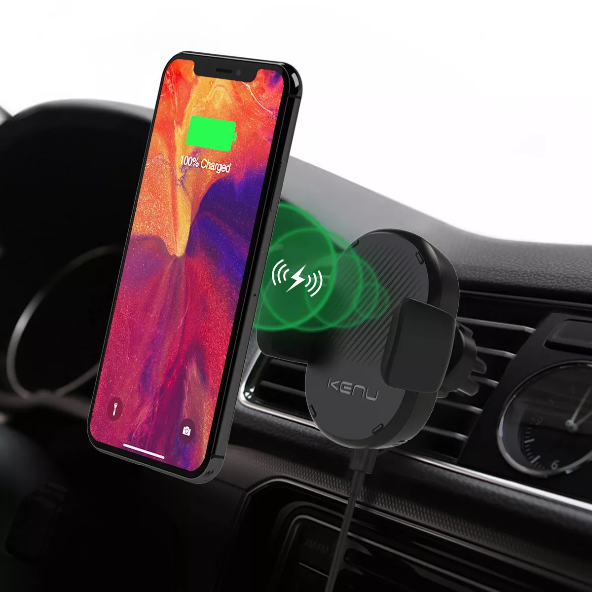 Kenu Airbase Qi Wireless Fast Charging Suction Mount - Black