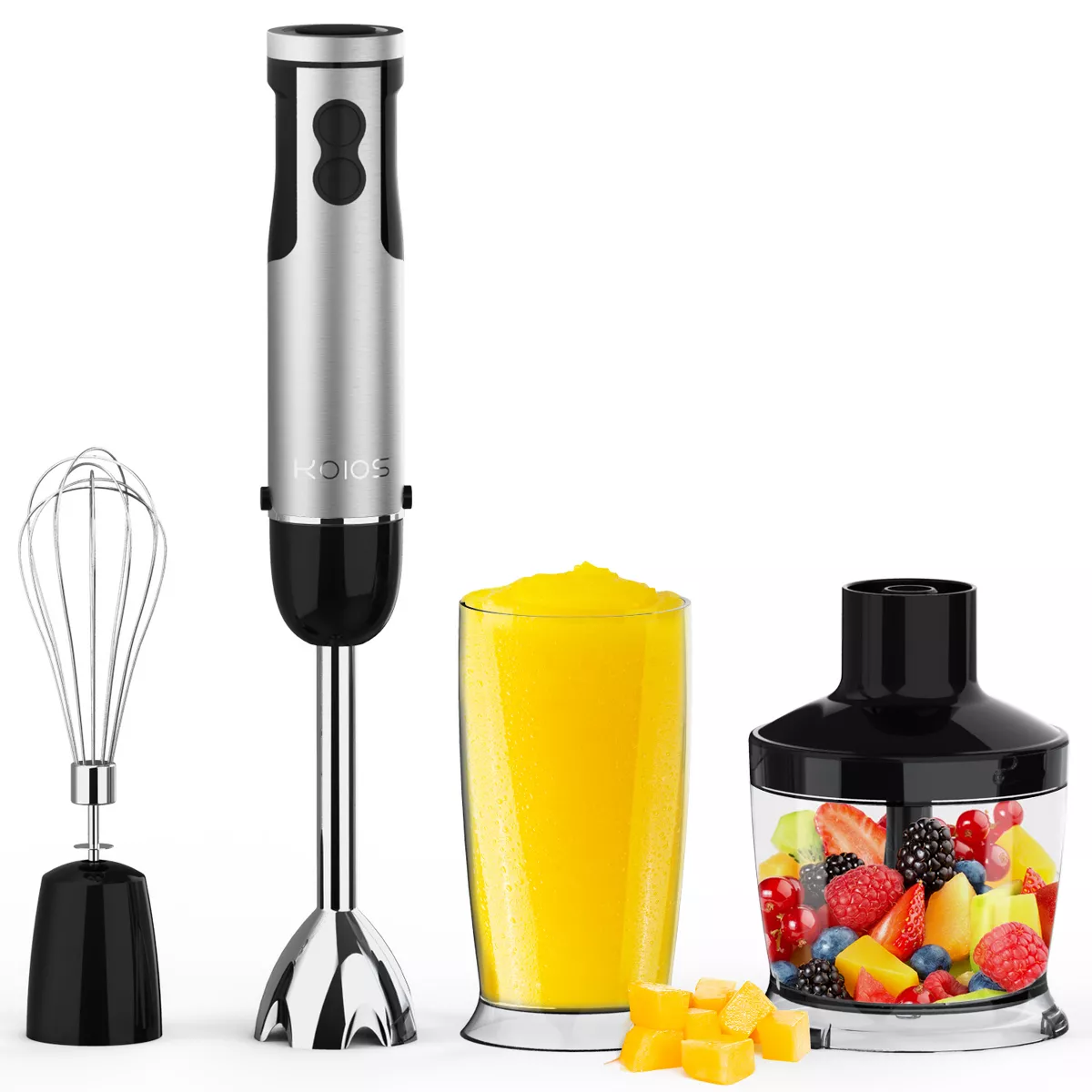 KOIOS HB-2050 800 Watt Electric 12 Speed 4 In 1 Immersion Hand Blender Kitchen Appliance with Anti Splash S-Shaped Blade, Black