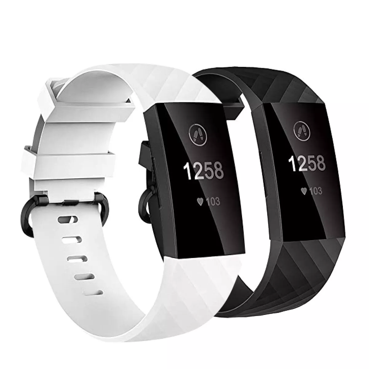 Insten 2-Pack Soft TPU Rubber Replacement Band For Fitbit Charge 4 & Charge 3, Black+White