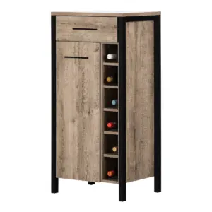 Munich Bar Cabinet with Storage Weathered Oak and Matte Black - South Shore