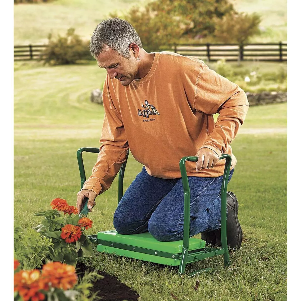 Plow & Hearth - Folding Garden Kneeler/Seat With Foam Pad, Green