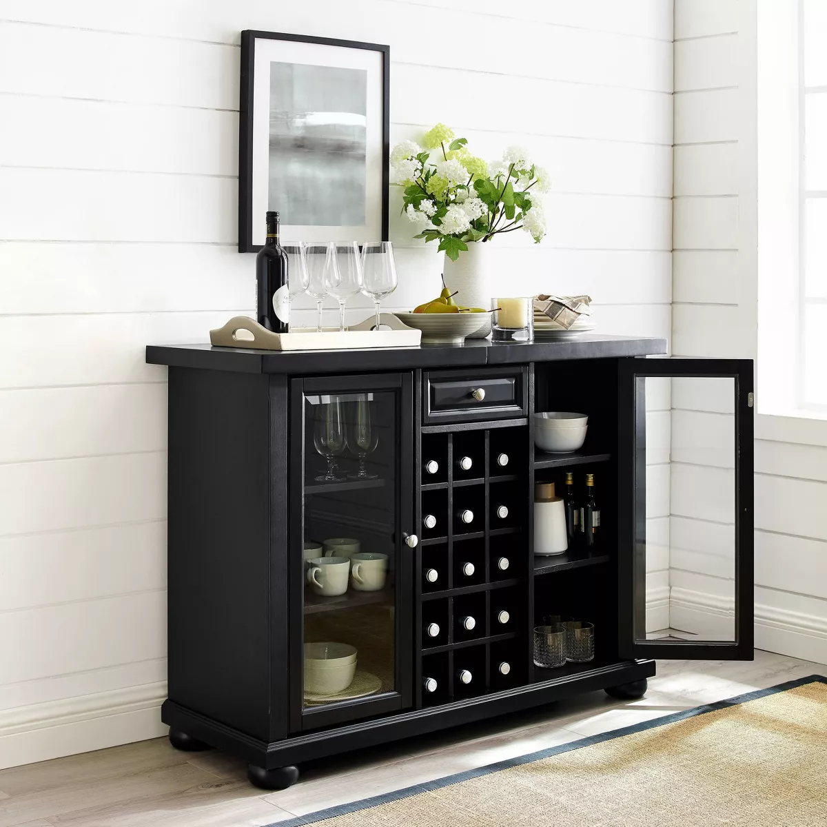 Alexandria Sliding Top Bar Cabinet Black - Crosley