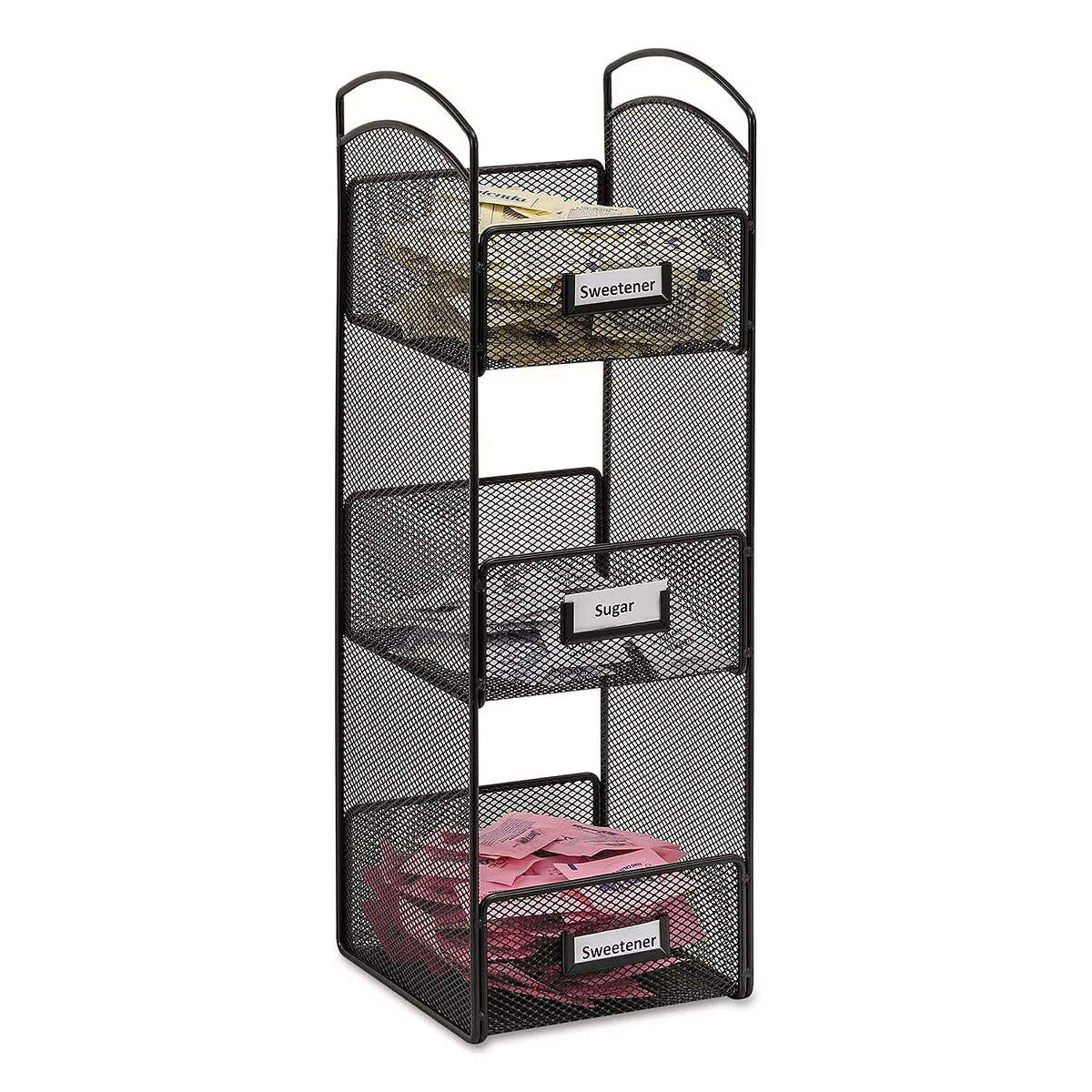 Safco Onyx Breakroom Organizers 3 Compartments 6 x 6 x 18 Steel Mesh Black 3290BL