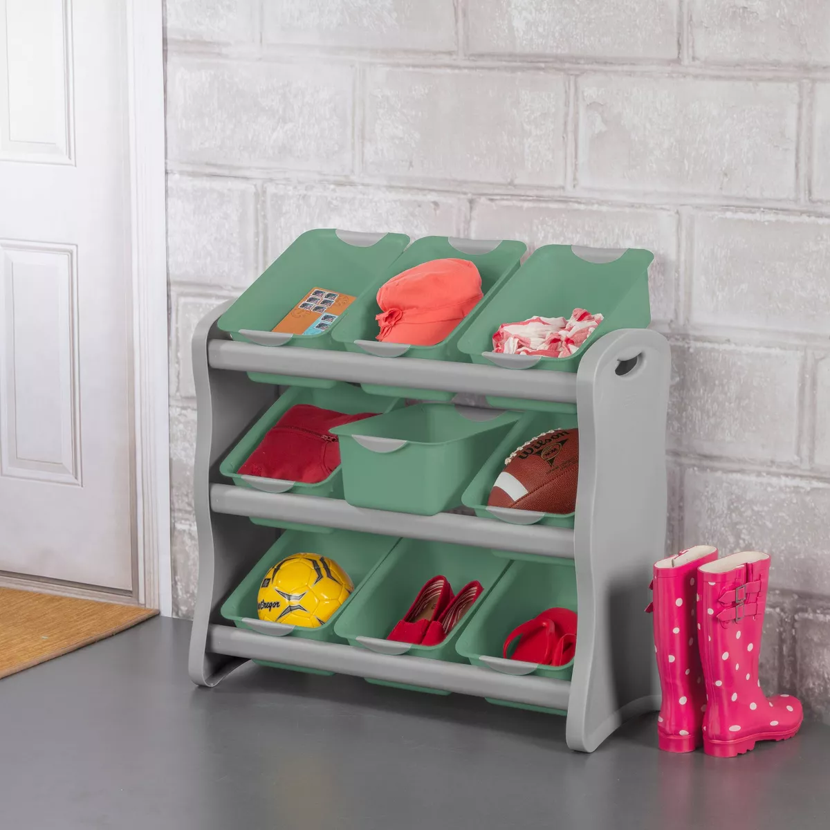 Sterilite 9 Bin Storage Rack with Handles Gray/Green