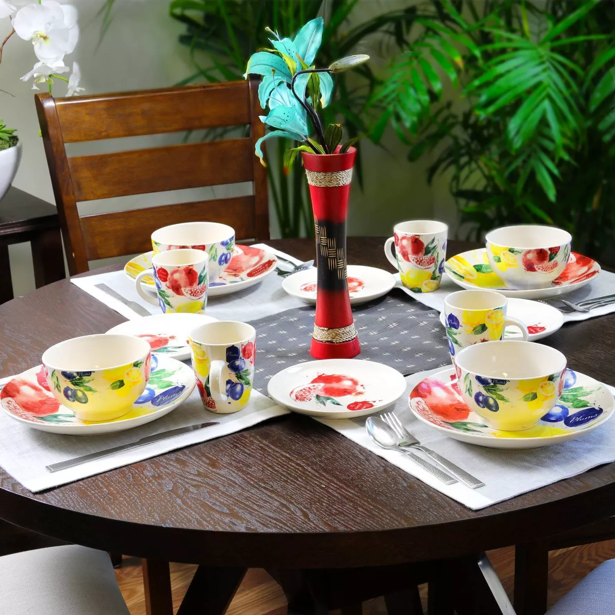 16pc Ceramic Fruit Basket Dinnerware Set - Elama