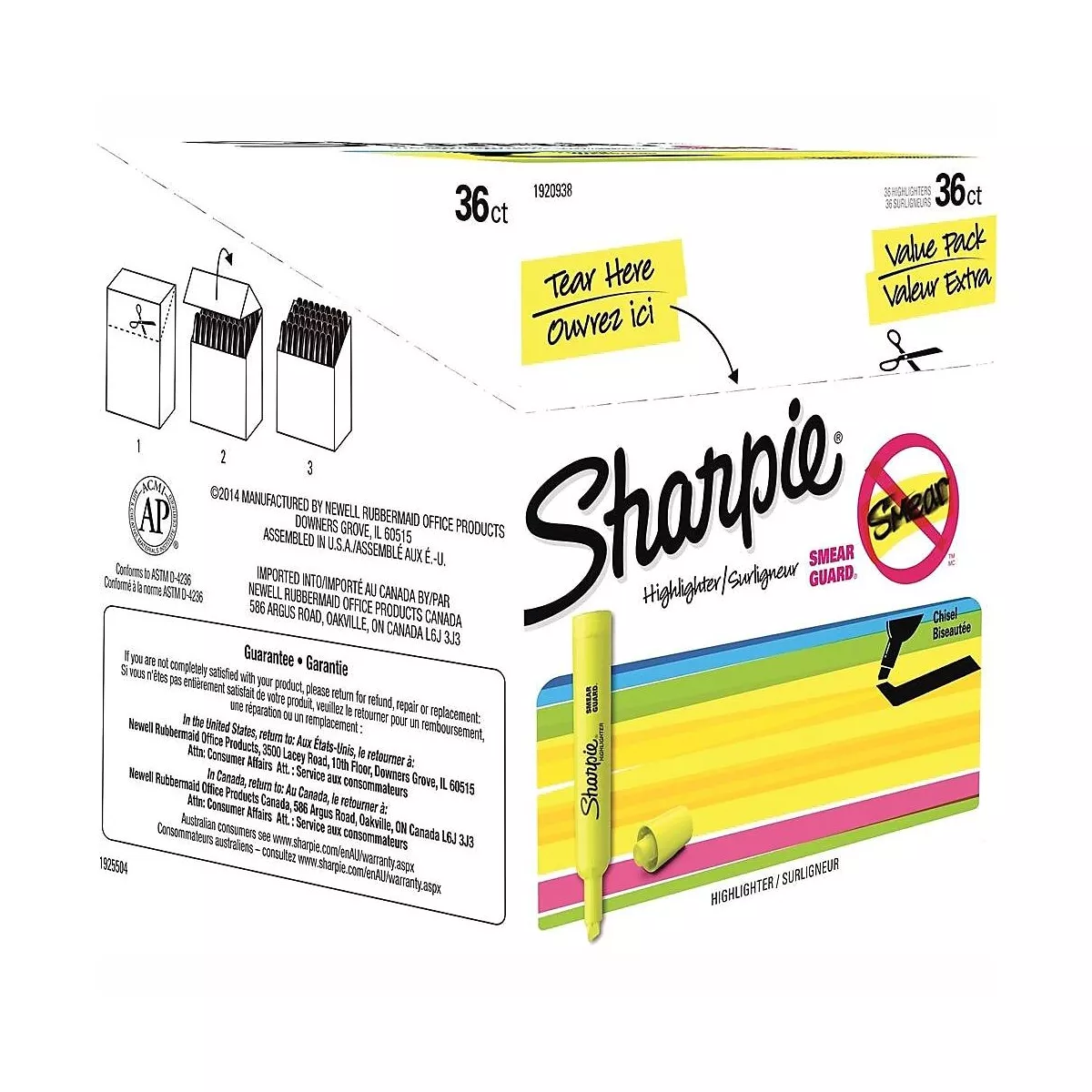 Sharpie Accent Tank Style Highlighter Chisel Tip Fluorescent Yellow 36/Box 1920938