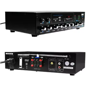 Pyle PT506BT 600 Watt Compact Bluetooth Home Audio Power Amplifier Stereo Receiver Sound System with MP3/USB/SD/AUX Playback and Mic Inputs (2 Pack)