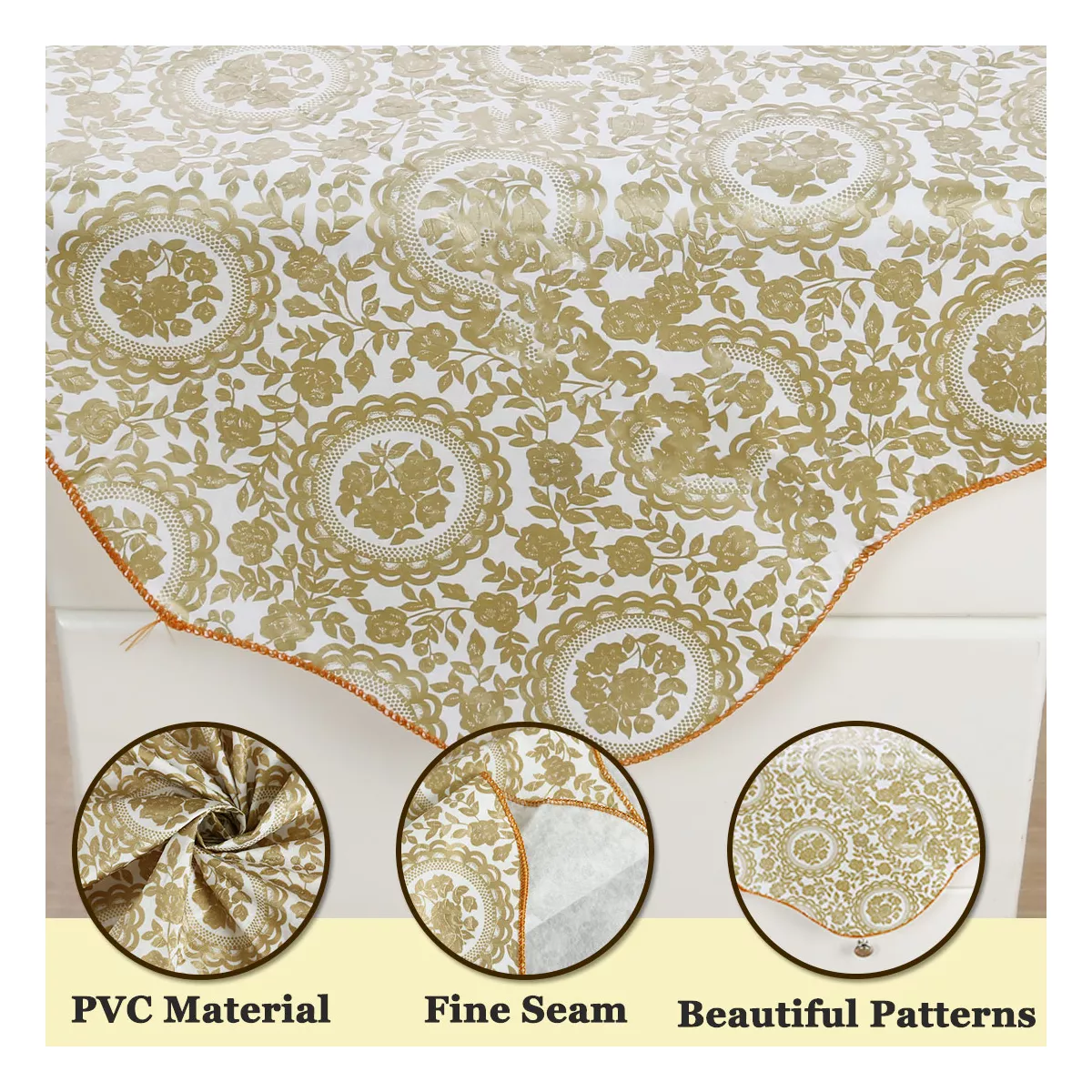 35"x35" Square Vinyl Water Oil Resistant Printed Tablecloths Golden Turntable Flower - PiccoCasa