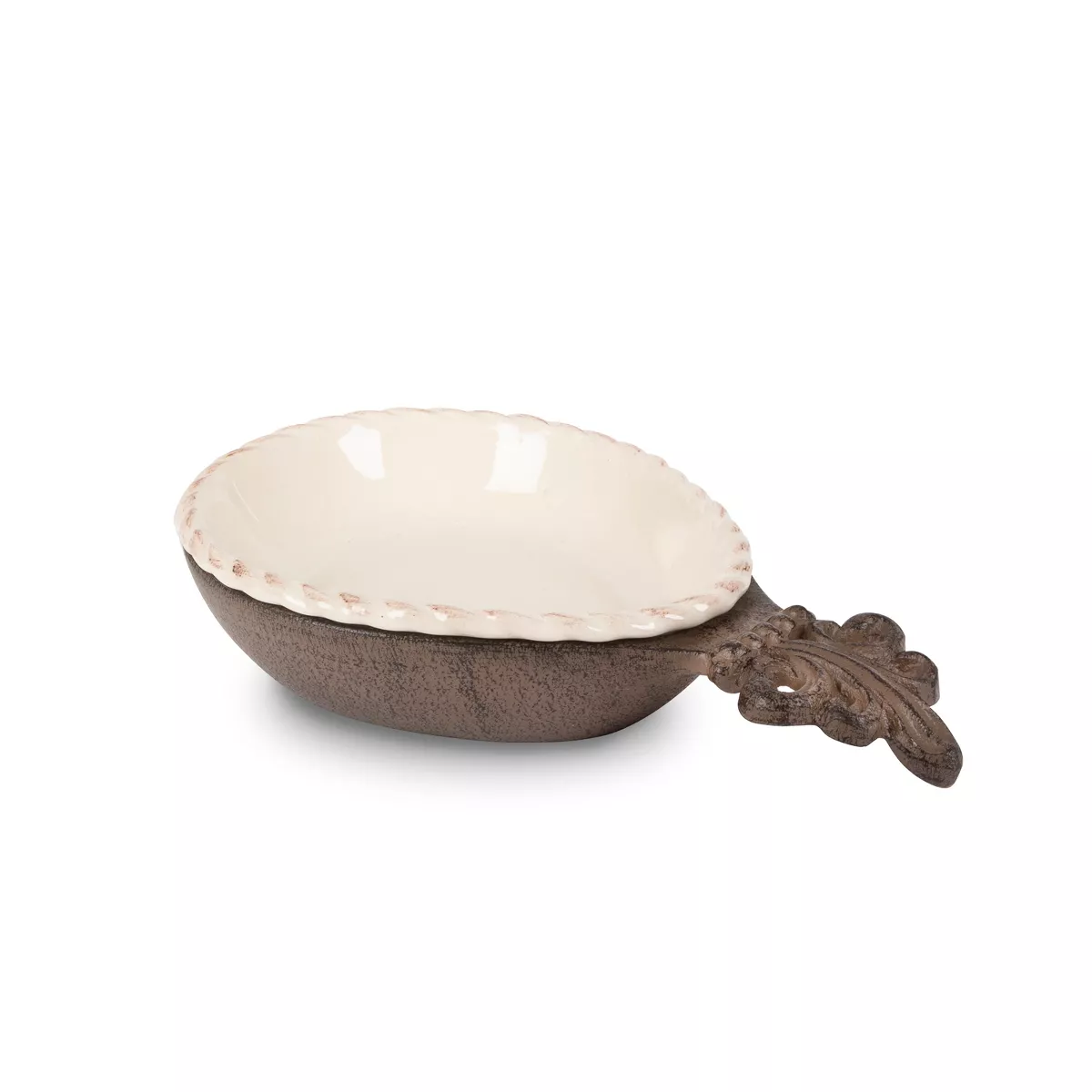 GG Collection Cream Stoneware Large Spoon/Ladle Holder with Metal Acanthus Leaf Base.