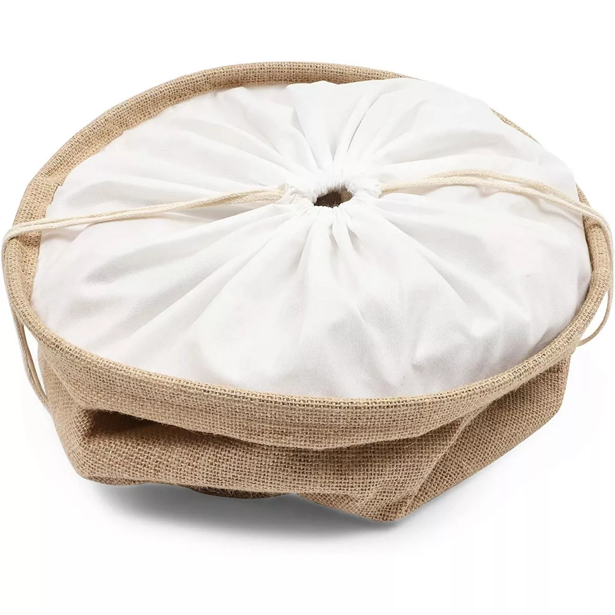 Juvale Large Collapsible Woven Jute Fabric Round Laundry Hamper, Tall Drawstring Blanket Storage Basket with Lid & Handle, Brown 13.4
