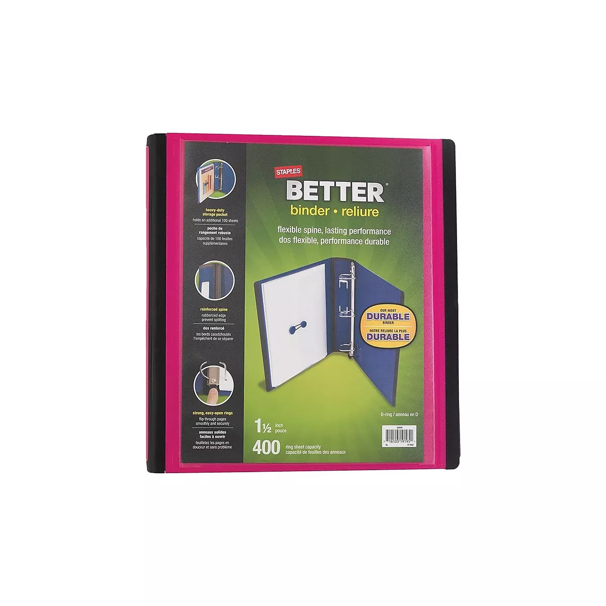 Staples 1.5" 3-Ring Better Binder Pink (13569-CC) 651746