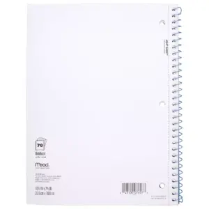 Mead 1 Subject Wide Ruled Spiral Notebook Blue