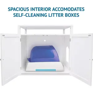 Arf Pets Cat Litter Box Enclosure, Furniture Large Box House with Table - White