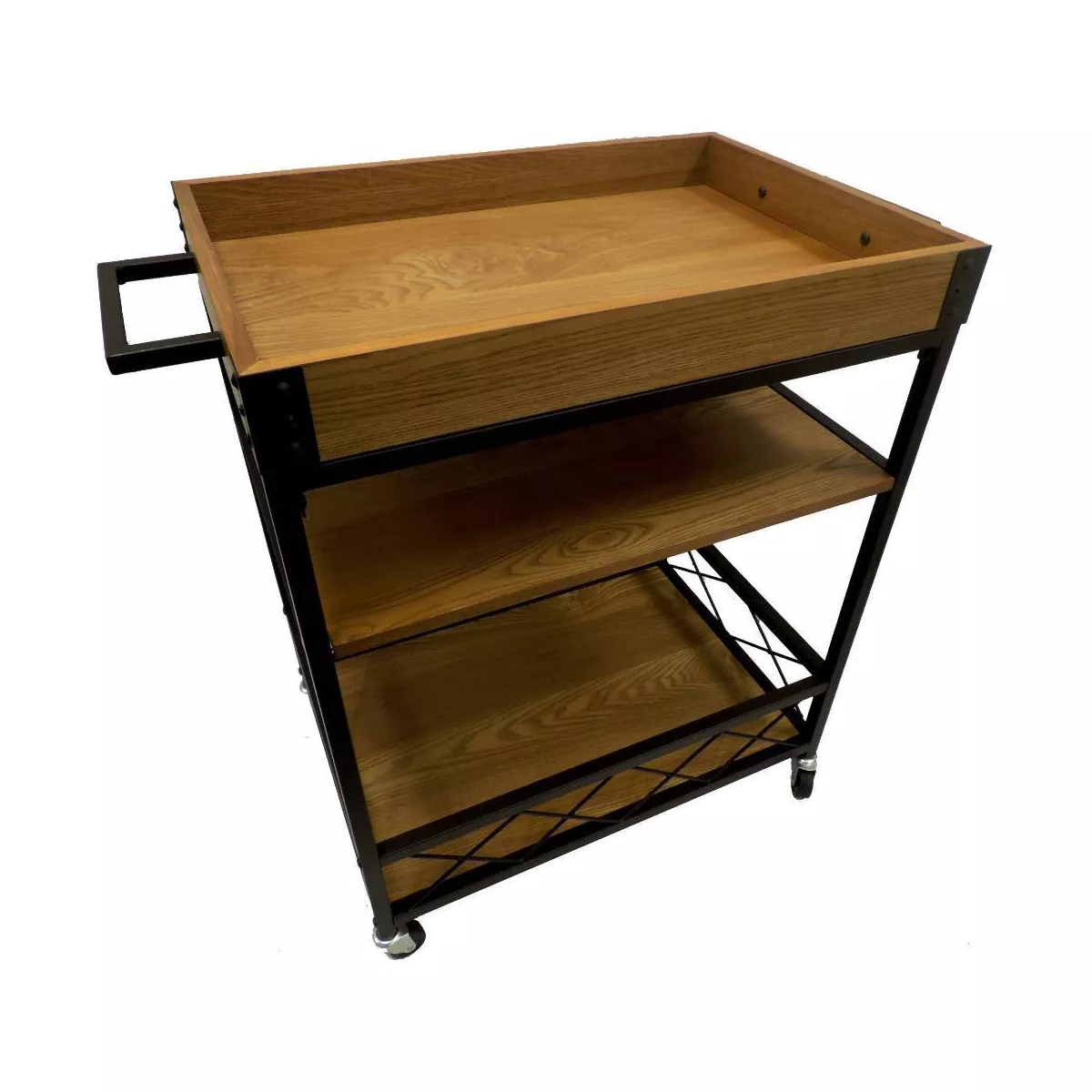 Kitchen Mobile Serving Bar Cart with Shelves and Wine Glass Holder Black/Brown - Benzara