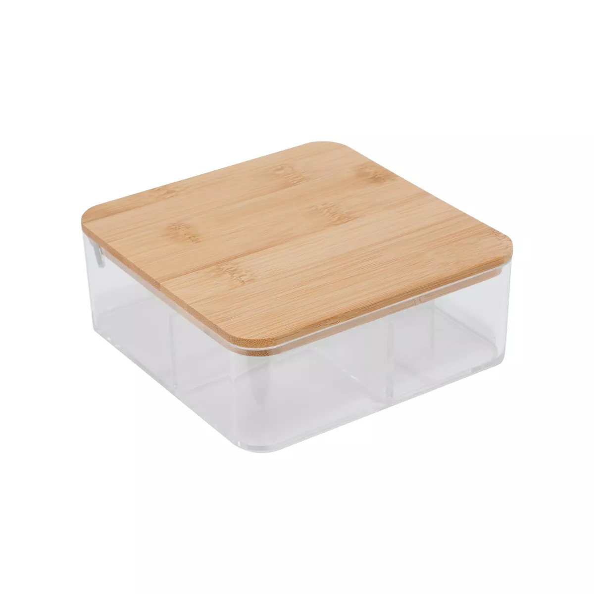 Simplify 3 Compartment Medium Organizer with Bamboo Lid and Mirror Clear