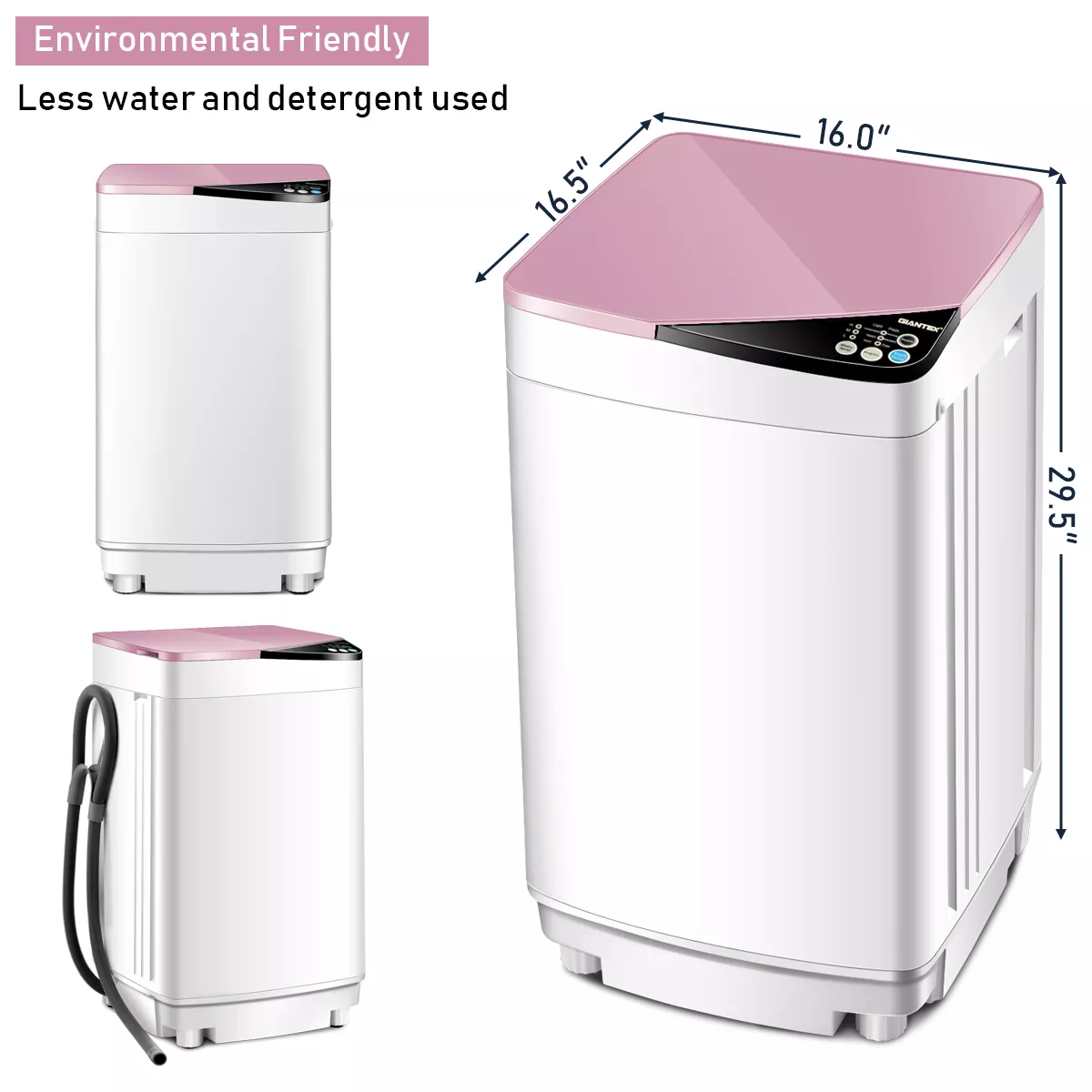 Full-Automatic Washing Machine 7.7 lbs Washer/Spinner Germicidal UV Light Pink