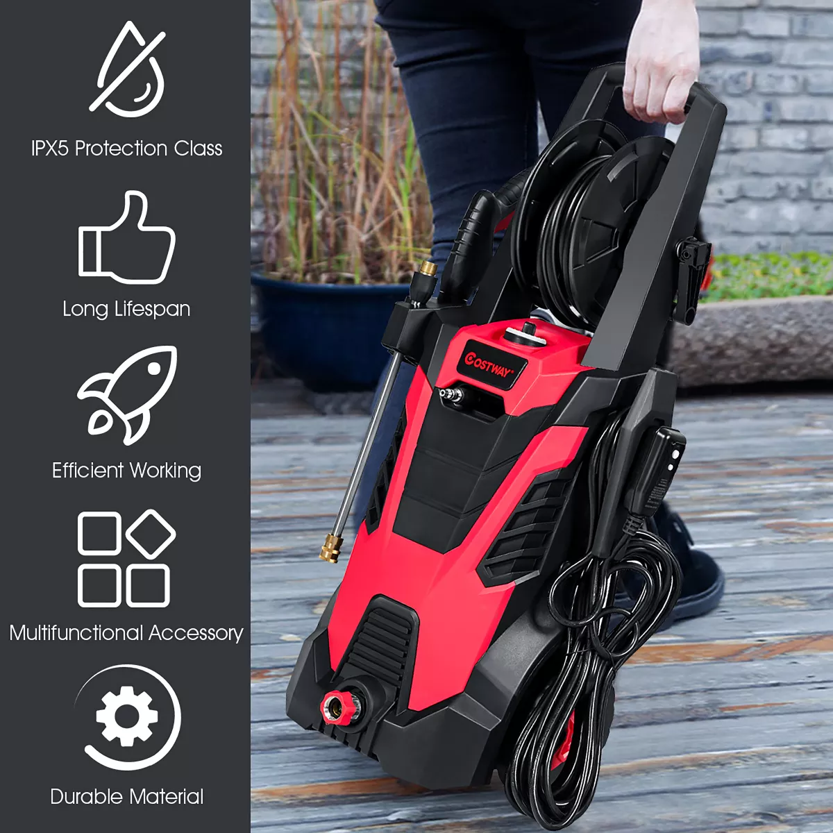 Costway 3500 PSI 2.1GPM Electric Pressure Washer High Power Water Cleaner W/ 5 Nozzles
