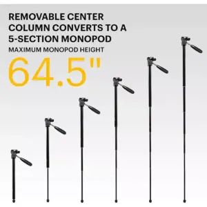 KODAK PhotoGear 2-in-1 Tripod & Monopod with Remote | Lightweight 70” 4-Section Flip-Lock, Converts to 64.5” Monopod | QuickRelease Plates 3-Way Swivel Head Bubble Level Bonus Tripod E-Guide & Case