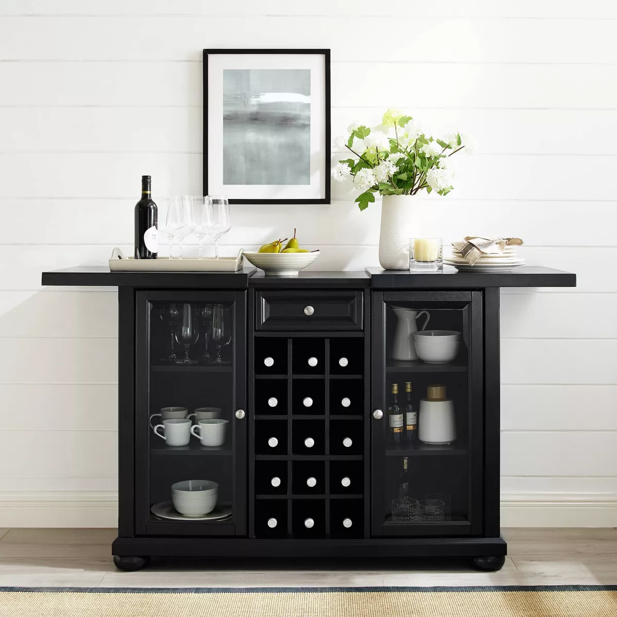 Alexandria Sliding Top Bar Cabinet Black - Crosley