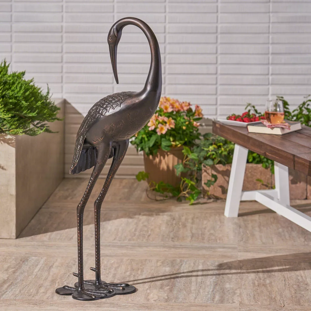 38.5" Scarlet Cast Aluminum Crane Statue - Christopher Knight Home