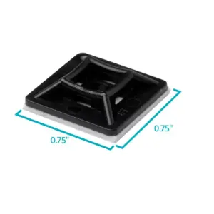 Monoprice Self Adhesive Cable Tie Mounts with Mounting Hole, 0.75x0.75 in, 100 Pcs/Pack, Black, ABS Type Approval, for Home, Office Cable Wire