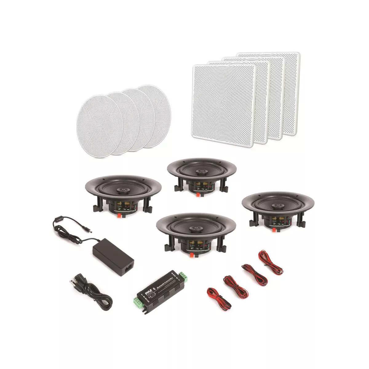 Pyle Audio 5.25 Inch 2 Way 150 Watt Flush Mount Bluetooth Home Ceiling Wall Amplifier Speaker System with Interchangeable Mesh Covers, 4 Pack