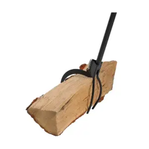 Sunnydaze Indoor/Outdoor Fireplace or Fire Pit Heavy-Duty Steel Spring Lever Firewood Log Grabber Tool - 36