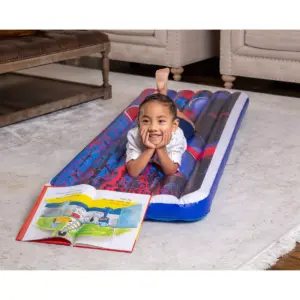 Living iQ Inflatable Jr Twin Portable Small Travel Size Kids Toddler Sleeping Air Bed Mattress, Marvel Spiderman