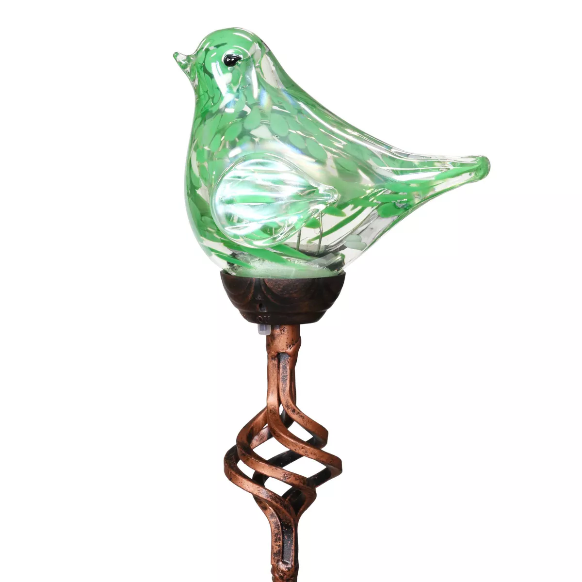 31" Resin Solar Pearlized Glass Bird Finial Garden Stake Green - Exhart