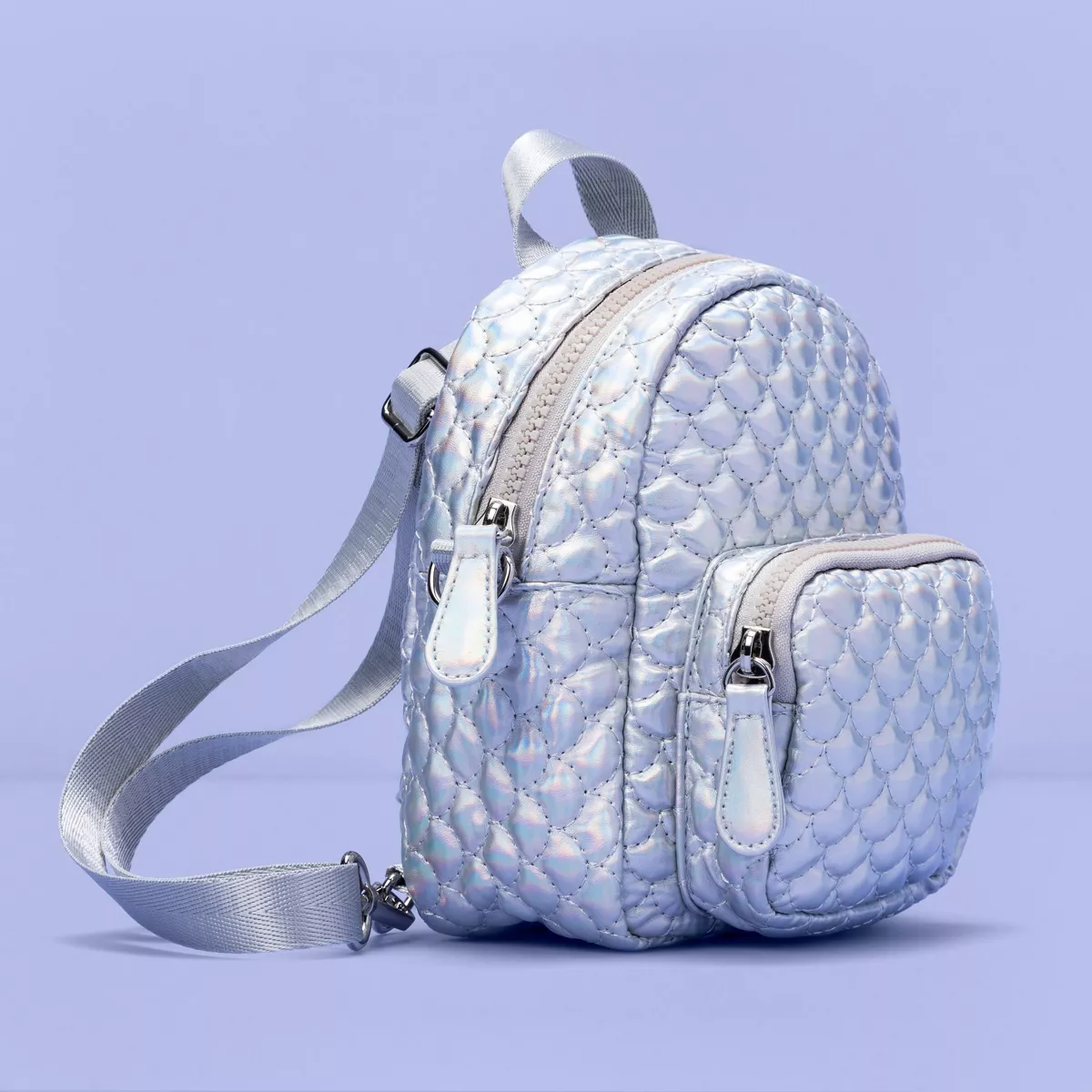 Girls' Quilted Convertible Mini Backpack - More Than Magic™ Silver