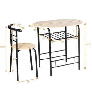 Costway 3 PCS Dining Set Table and 2 Chairs Home Kitchen Breakfast Bistro Pub Furniture